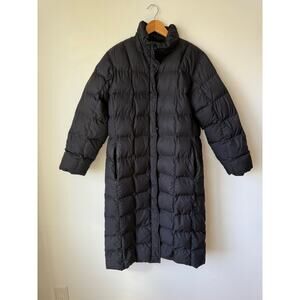 Lands' End Long Goose Down Quilted Puffer Winter Coat Black Women's Size Small